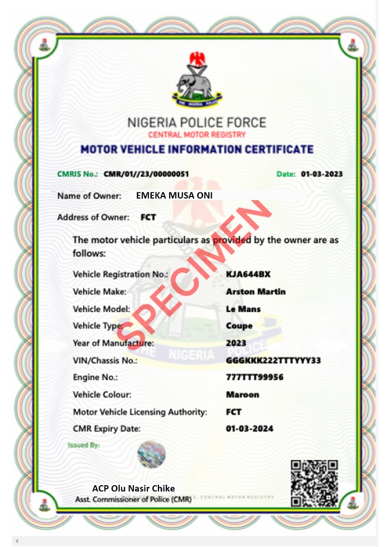 e-CMR Certificate