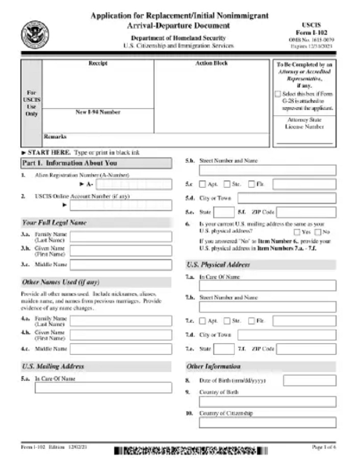 Form I-102