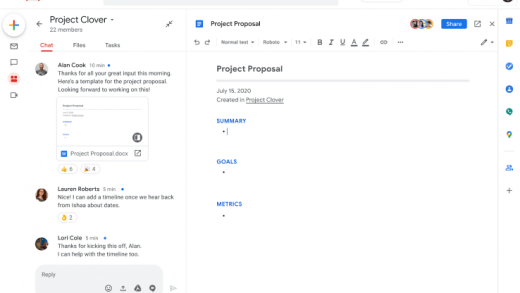 People can chat and work on documents in the revamped Gmail.
