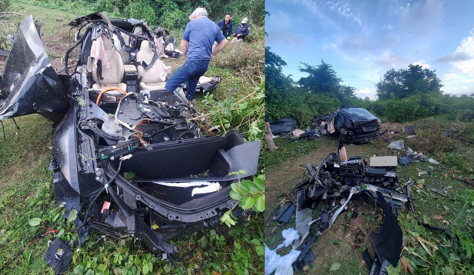 Tesla Model S falls from cliff, gets totaled; owner walks with a scratch on his arm