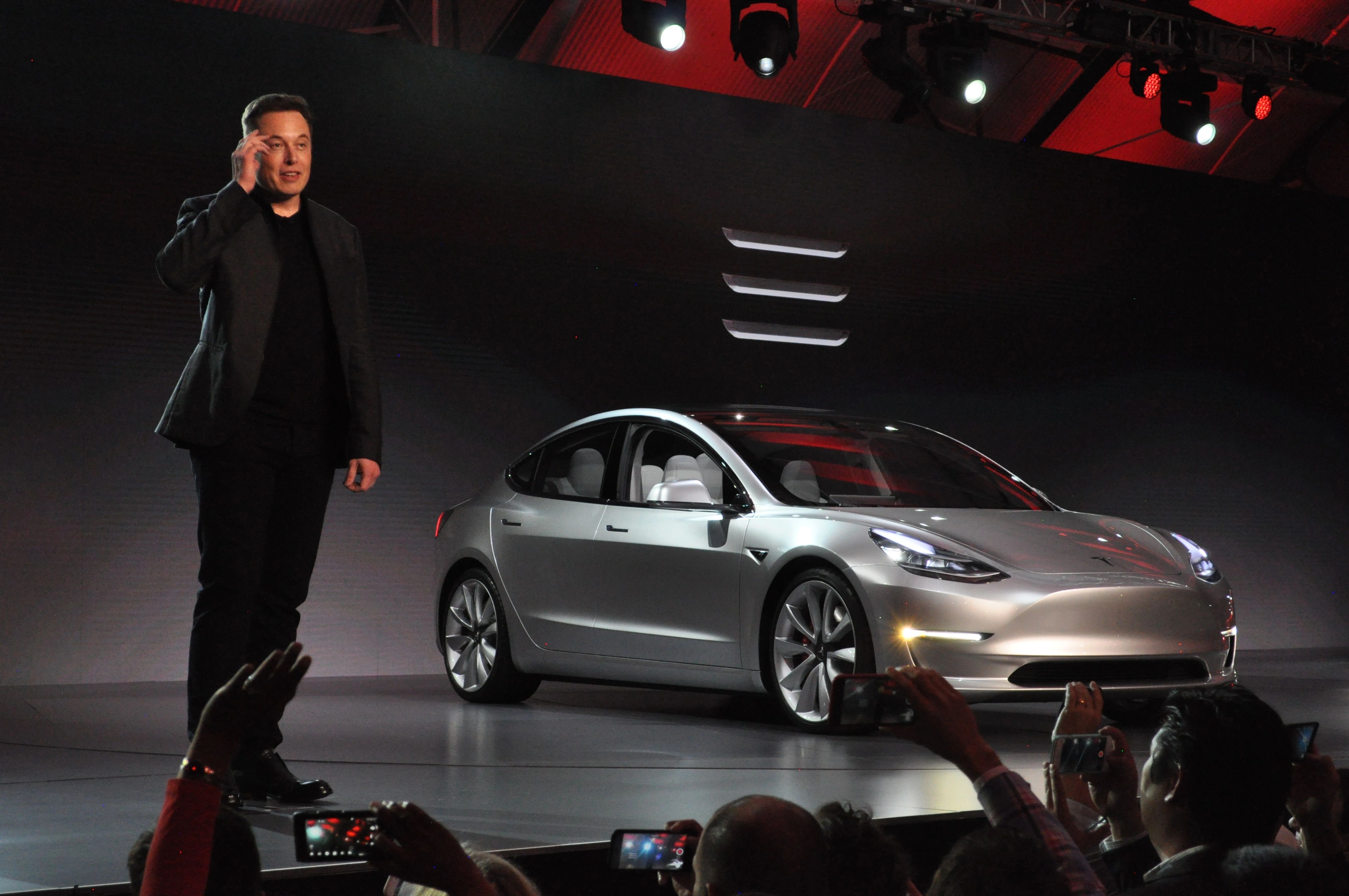 CEO Tesla Elon Musk and Tesla Model 3