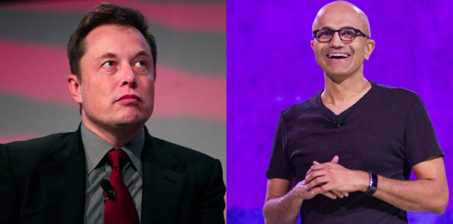 CEO Tesla Elon Musk and Microsoft CEO Satya Nadella