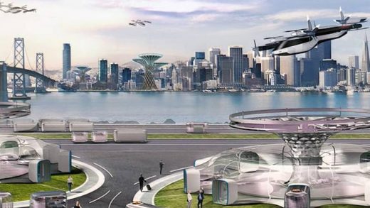 A concept illustration of Hyundai's urban air mobility hub vision. Courtesy Hyundai/via REUTERS