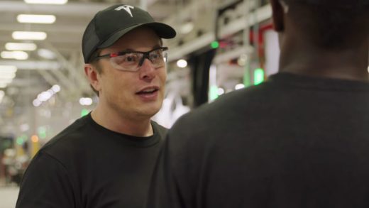 Elon Musk giving YouTube tech reviewer Marques Brownlee a tour of the Fremont factory. (Credit: MKBHD/YouTube)